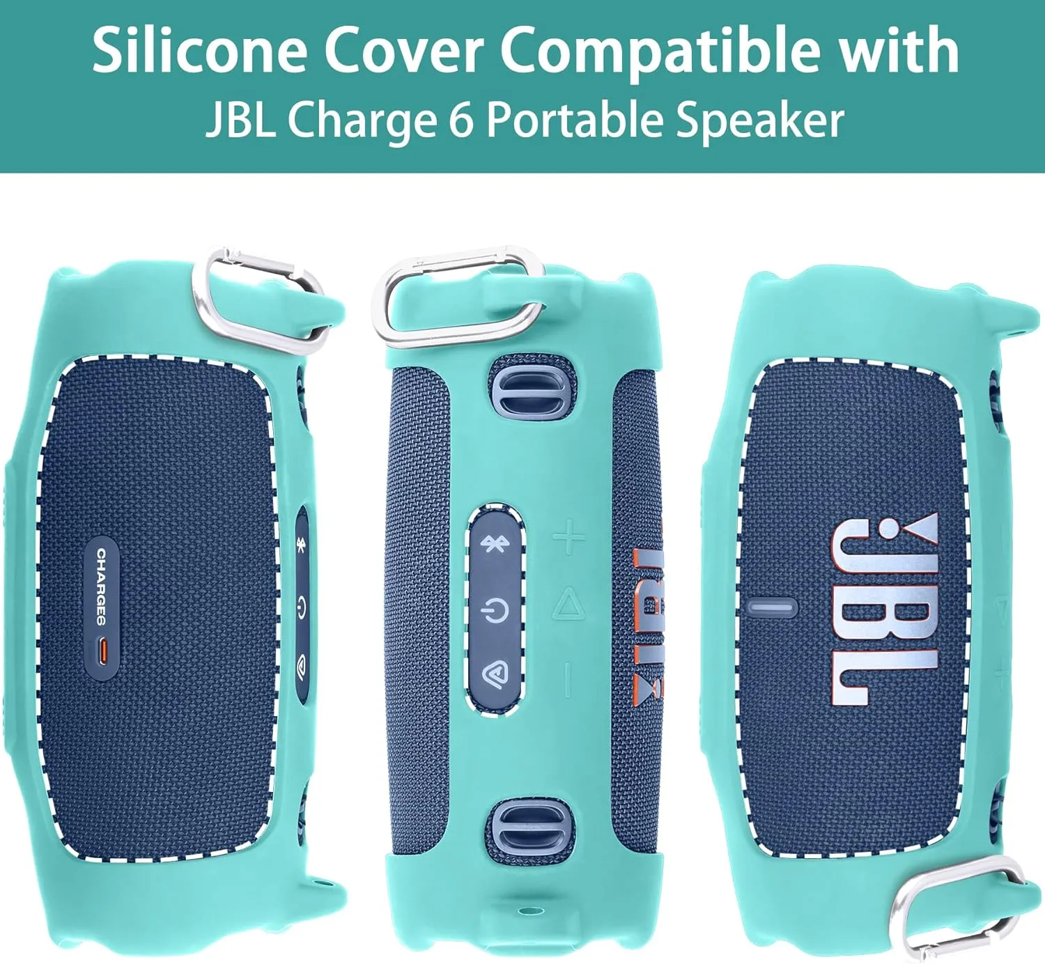 khanka for JBL Charge 6 Waterproof Portable Bluetooth Speaker Silicone Case,Soft Protective Sleeve Cover with Shoulder Strap for JBL Charge 6 Speaker (Mint Green)