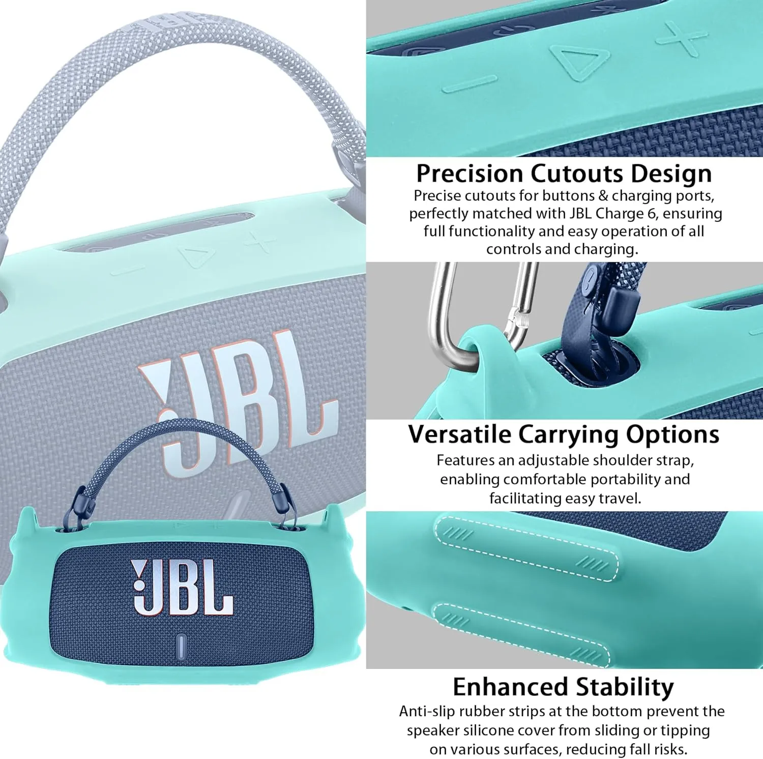 khanka for JBL Charge 6 Waterproof Portable Bluetooth Speaker Silicone Case,Soft Protective Sleeve Cover with Shoulder Strap for JBL Charge 6 Speaker (Mint Green)