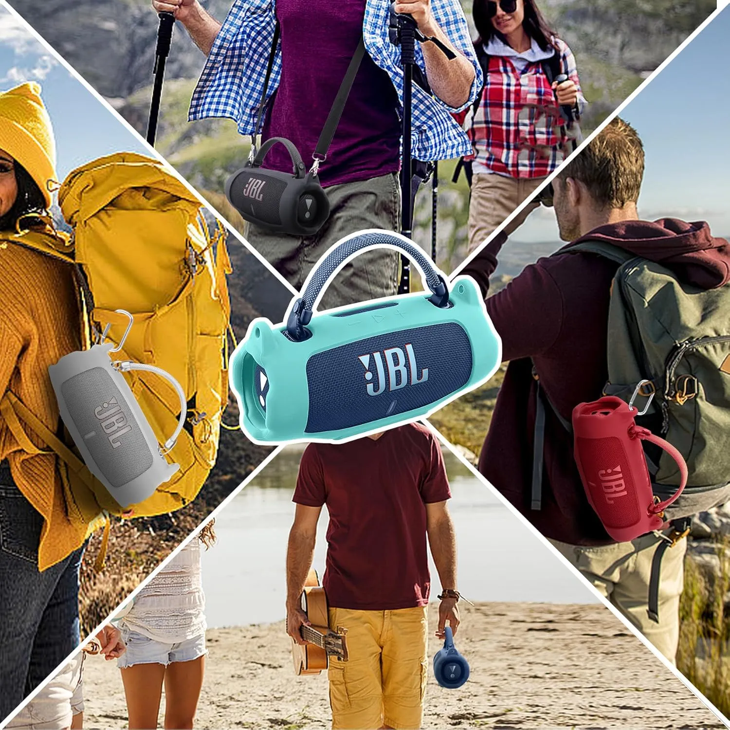 khanka for JBL Charge 6 Waterproof Portable Bluetooth Speaker Silicone Case,Soft Protective Sleeve Cover with Shoulder Strap for JBL Charge 6 Speaker (Mint Green)