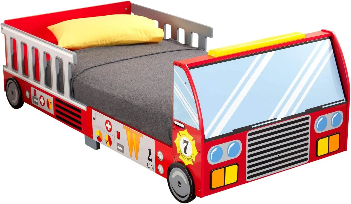KidKraft Fire Truck Wooden Toddler Bed with Guard Rails, Children's Furniture - Red, Gift for Ages 15 mo 