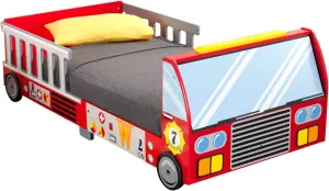 KidKraft Fire Truck Wooden Toddler Bed with Guard Rails, Children's Furniture - Red, Gift for Ages 15 mo 