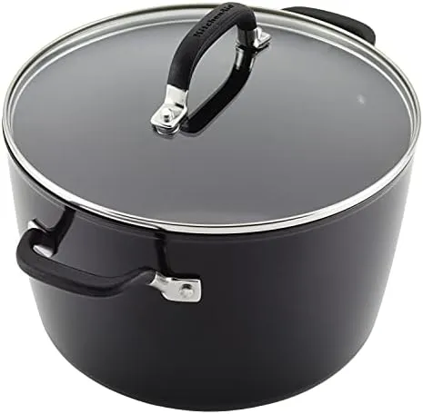 KitchenAid Hard Anodized Nonstick Stockpot with Lid, 8 Quart, Onyx Black