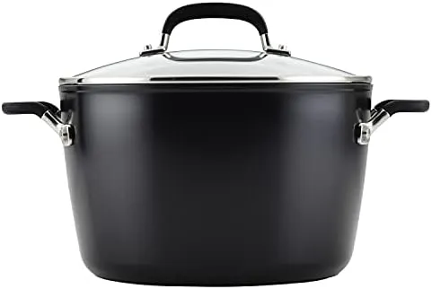 KitchenAid Hard Anodized Nonstick Stockpot with Lid, 8 Quart, Onyx Black