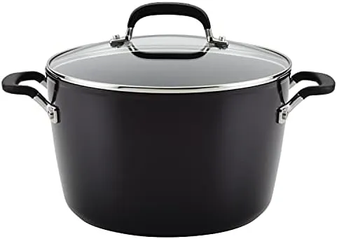 KitchenAid Hard Anodized Nonstick Stockpot with Lid, 8 Quart, Onyx Black
