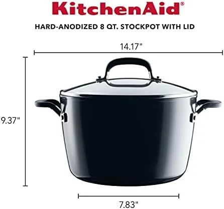 KitchenAid Hard Anodized Nonstick Stockpot with Lid, 8 Quart, Onyx Black