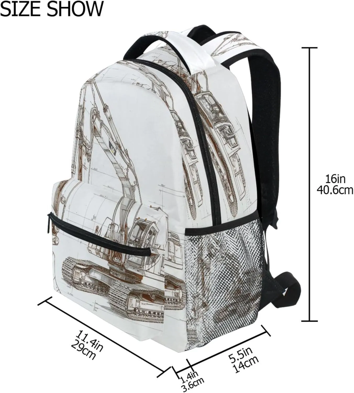 KLL Backpacks for Teenager Fashion Backpack With Water Bottle Pocket with Chest Strap for Business Work College Travel Trip Excavator