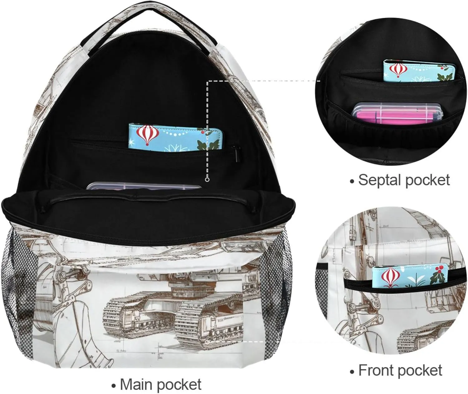 KLL Backpacks for Teenager Fashion Backpack With Water Bottle Pocket with Chest Strap for Business Work College Travel Trip Excavator