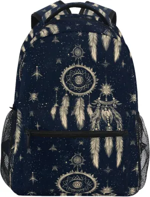 KLL Backpacks for Women Men Waterproof School Bag with Chest Strap for Travel Trip Western Cowboy Dream Catcher Star Tribal Primitive Charm Sparkling