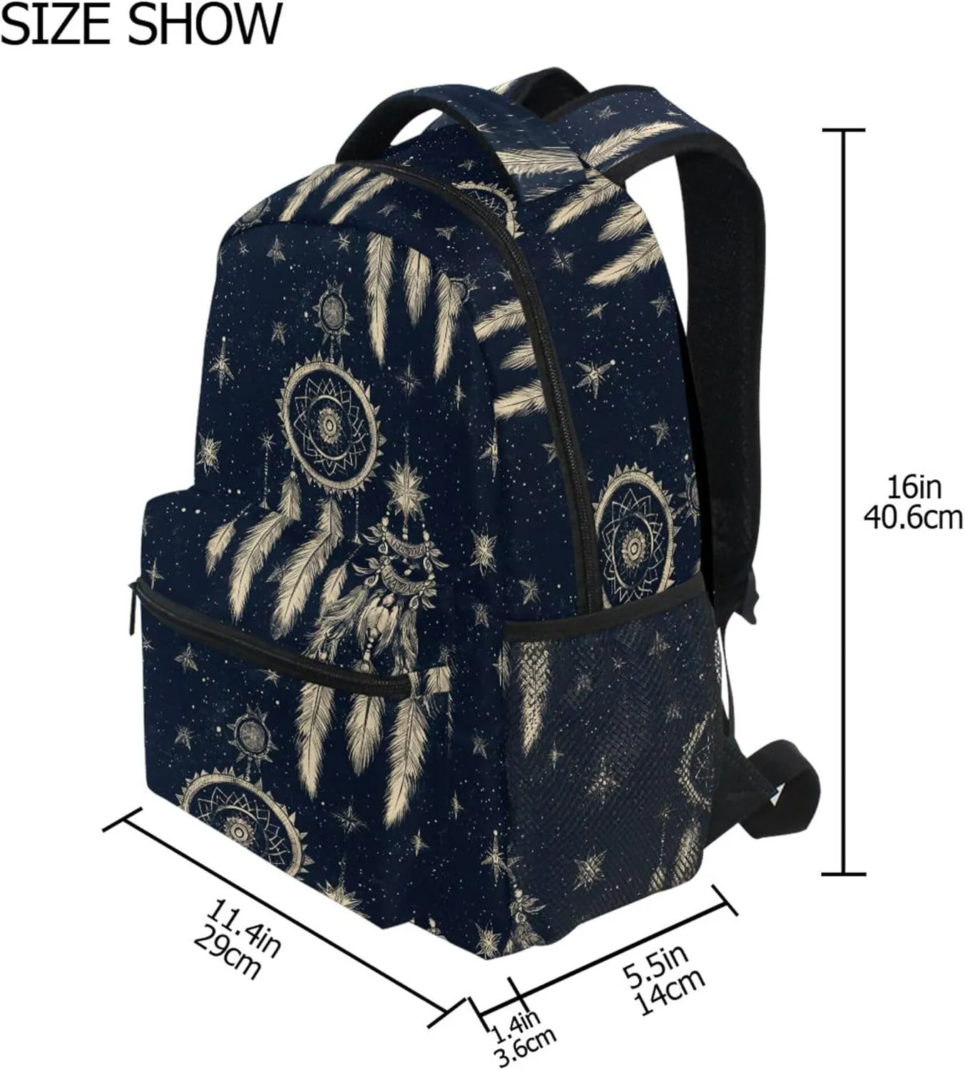 KLL Backpacks for Women Men Waterproof School Bag with Chest Strap for Travel Trip Western Cowboy Dream Catcher Star Tribal Primitive Charm Sparkling