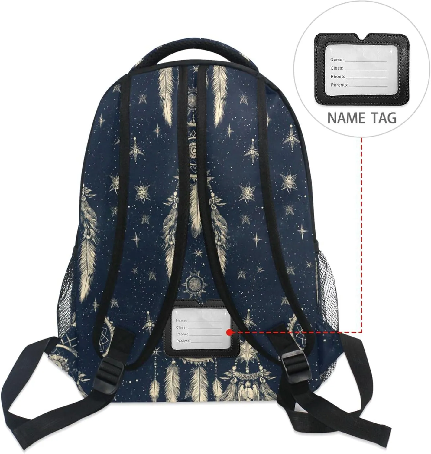 KLL Backpacks for Women Men Waterproof School Bag with Chest Strap for Travel Trip Western Cowboy Dream Catcher Star Tribal Primitive Charm Sparkling