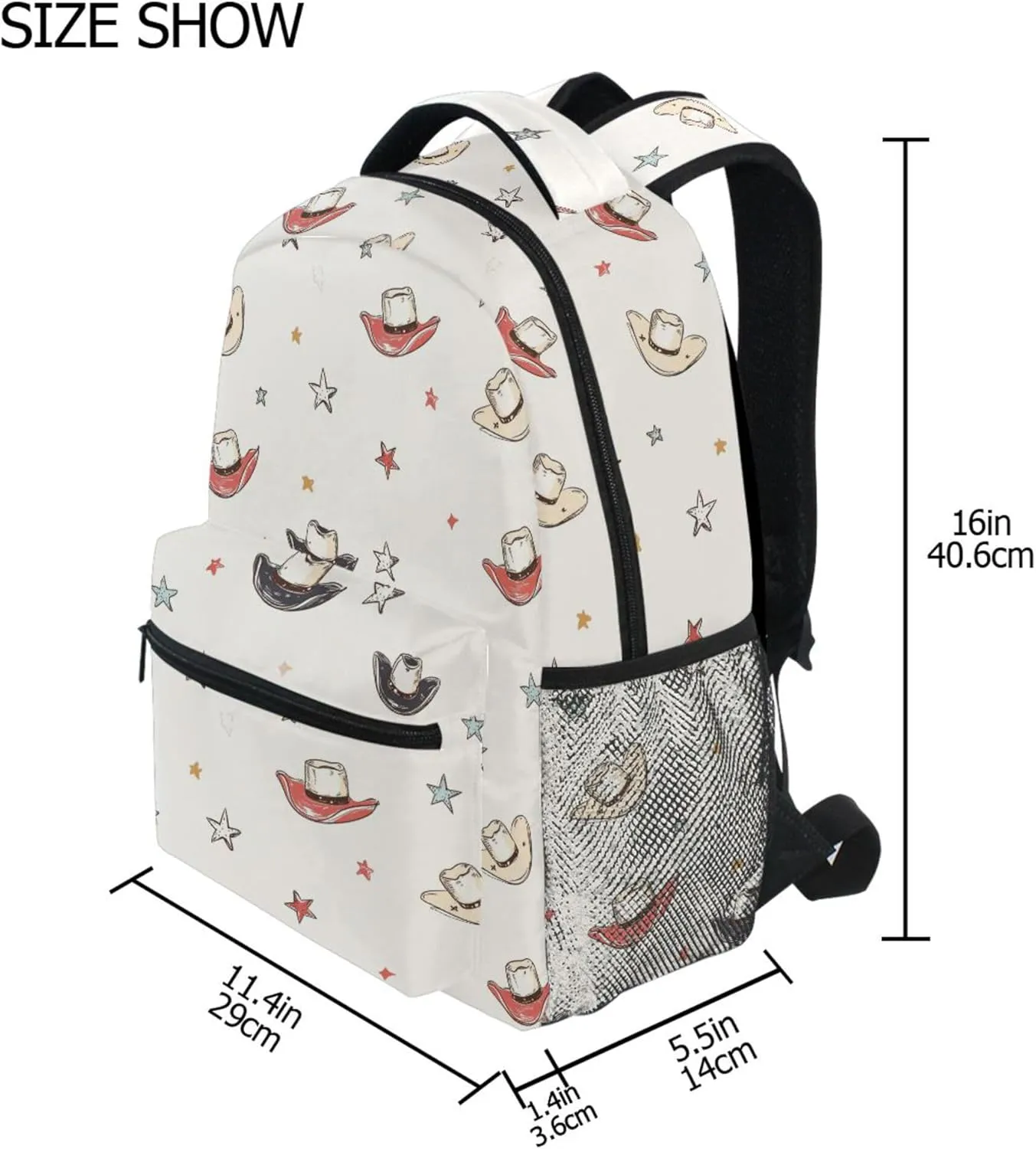 KLL Cool Backpacks for Unisex Adult Waterproof Sports Backpack with Chest Strap for College Work Western Cowboy Cow Hat White