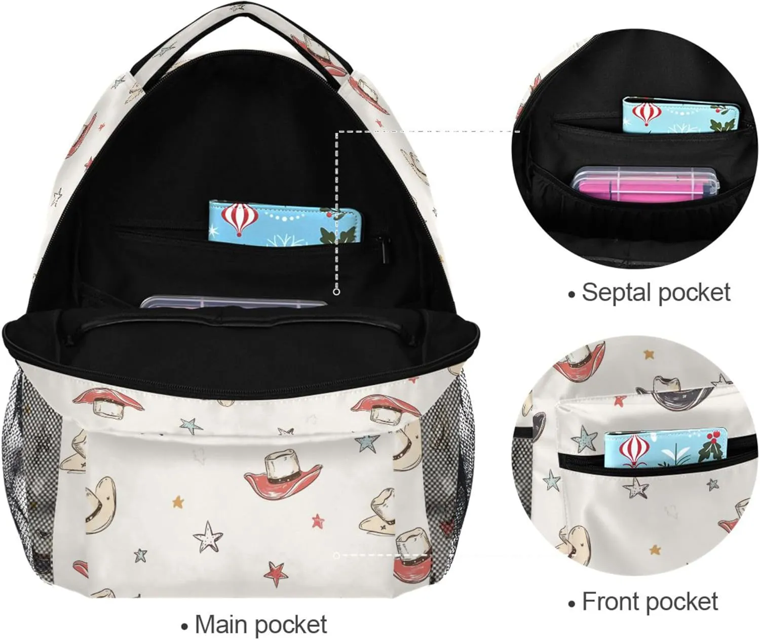 KLL Cool Backpacks for Unisex Adult Waterproof Sports Backpack with Chest Strap for College Work Western Cowboy Cow Hat White