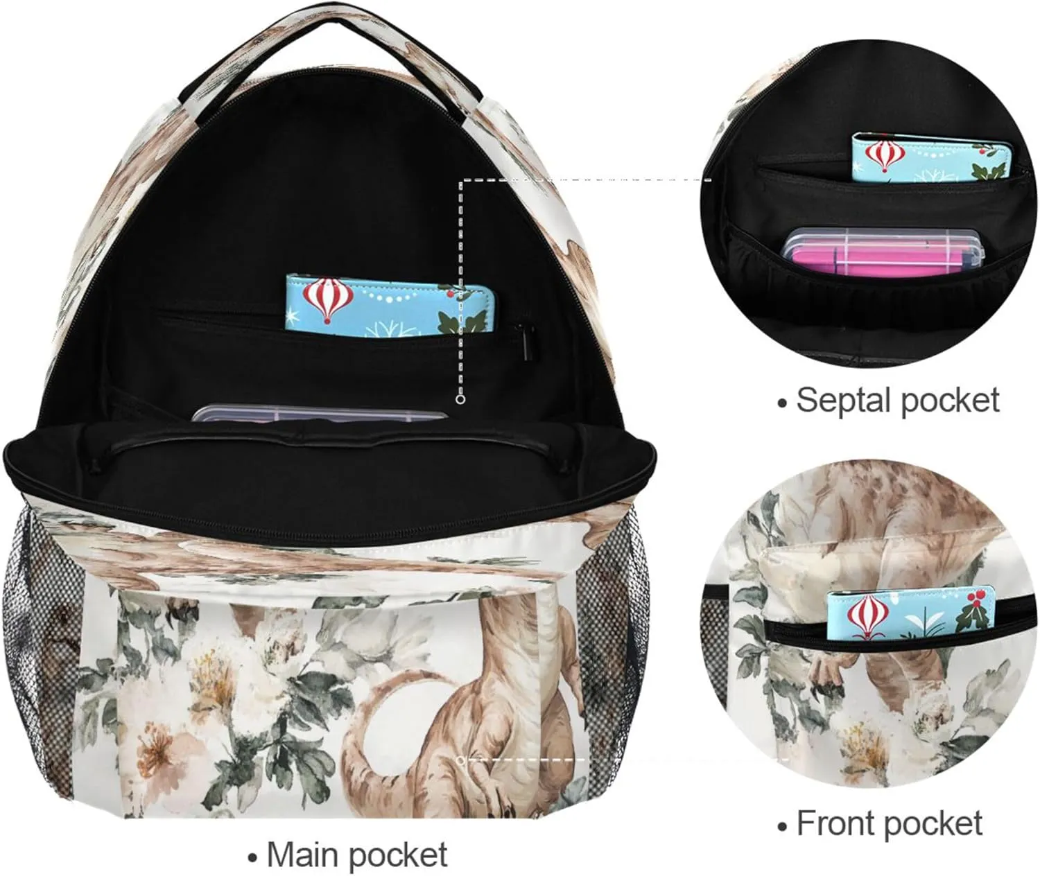 KLL Day Backpack for Men Women Fashion Outdoor Backpack with Chest Strap for Business Work College Travel Trip Cute Dinosaurs