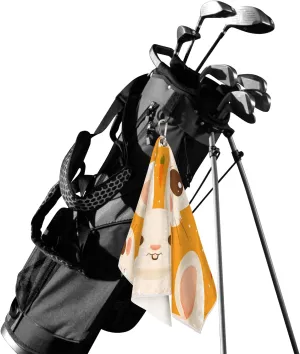 KOBLEN Microfiber Golf Towel with Heavy Duty Carabiner Clip, Orange Bunny Carrot 24x15 Inch Quick Dry Absorbent Towel for Golf Clubs Balls, Golf Bag Accessories for Men Women,1 Pack