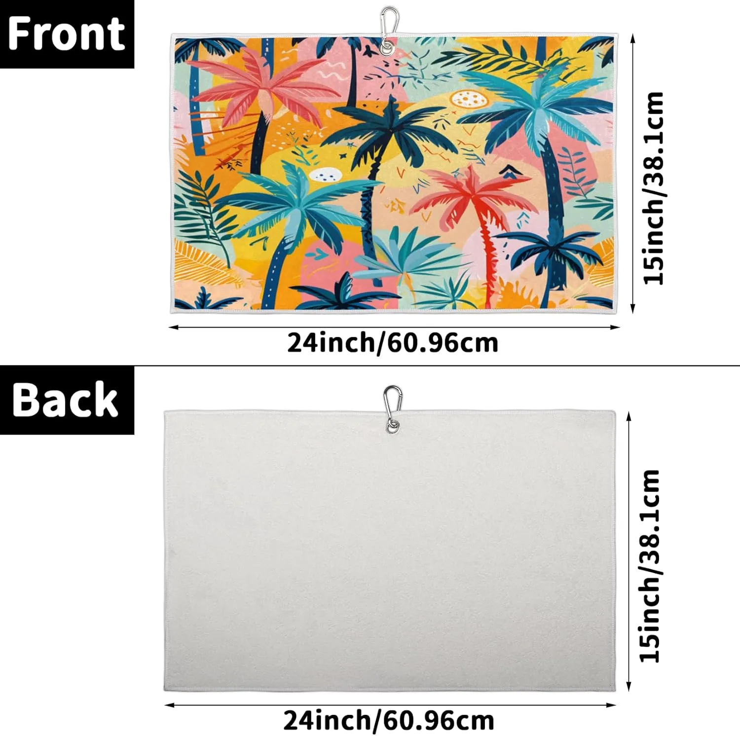 KOBLEN Microfiber Golf Towel with Heavy Duty Carabiner Clip, Vibrant Palm Art 24x15 Inch Quick Dry Absorbent Towel for Golf Clubs Balls, Golf Bag Accessories for Men Women,1 Pack