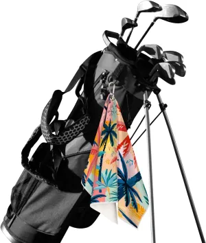KOBLEN Microfiber Golf Towel with Heavy Duty Carabiner Clip, Vibrant Palm Art 24x15 Inch Quick Dry Absorbent Towel for Golf Clubs Balls, Golf Bag Accessories for Men Women,1 Pack