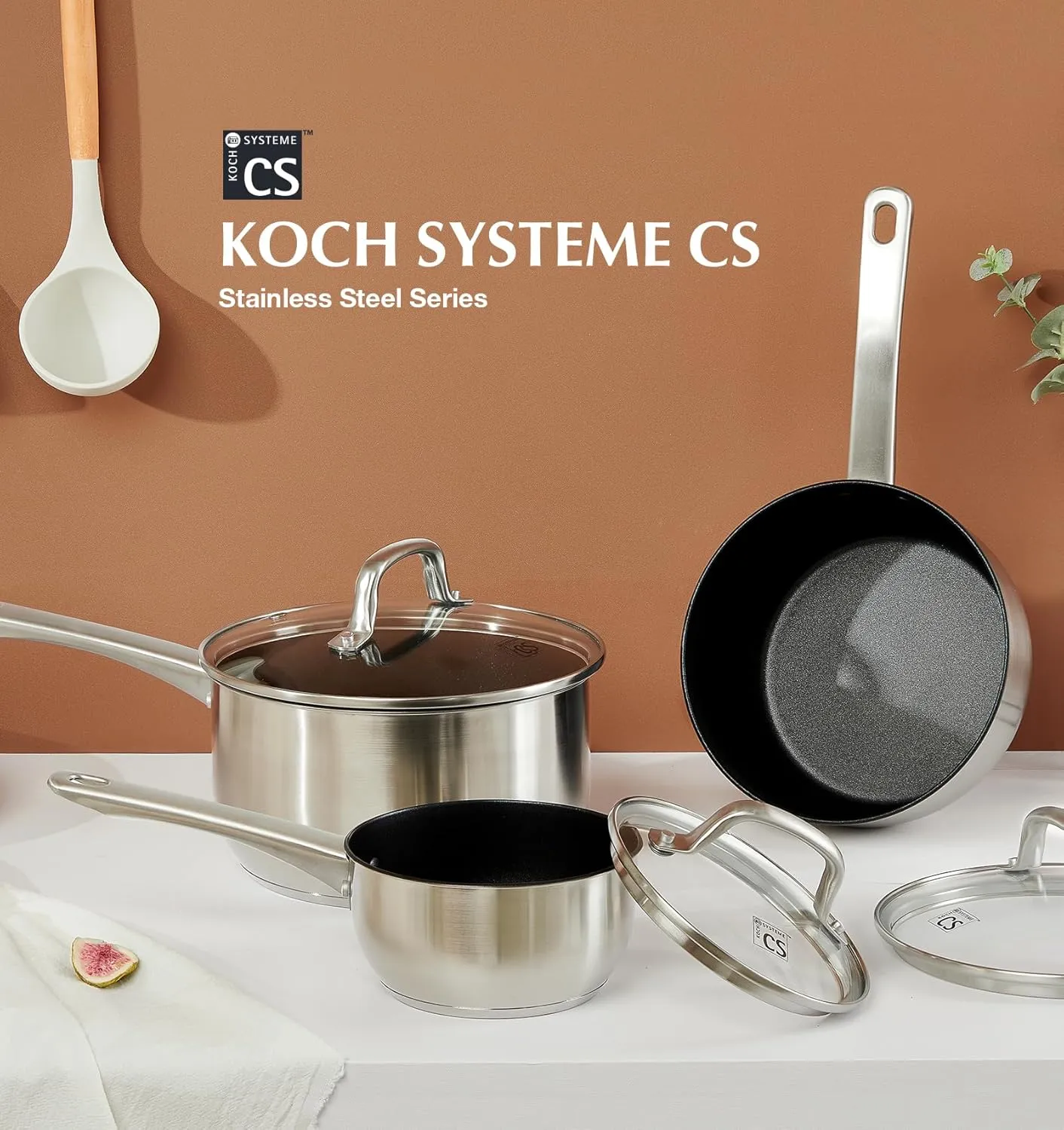 KOCH SYSTEME CS Stainless Steel Saucepan 2 Quart, Stainless Steel Saucepan with Ultra Nonstick Coating, 2 Quart Sauce Pan with Lid, Nonstick Pot 2QT, Easy to Clean, Oven Safe, Induction Compatible