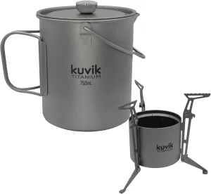 Kuvik Titanium 750ml (25.4 oz) French Press & Titanium Siphon Alcohol Stove Bundle