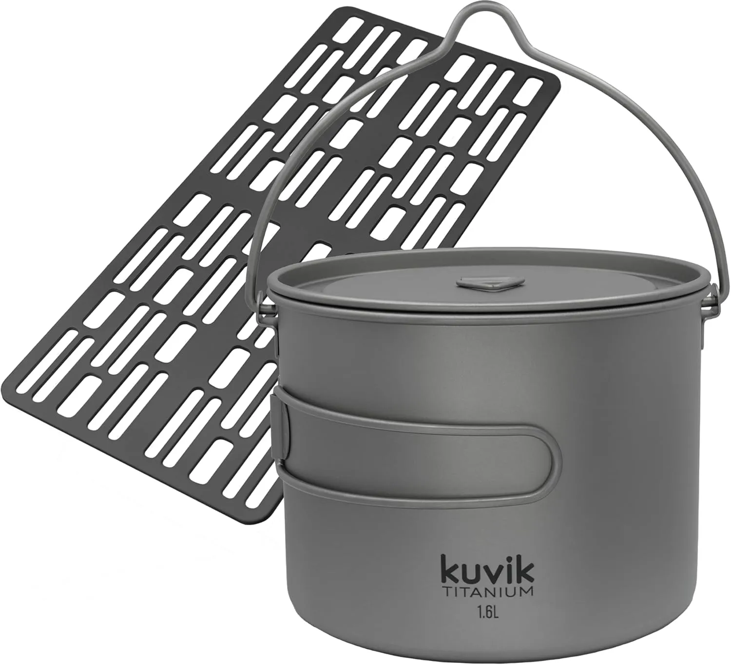 Kuvik Titanium Camping Grill & 1600ml (54 oz) Titanium Pot with Bail Handle Bundle