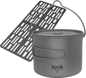 Kuvik Titanium Camping Grill & 1600ml (54 oz) Titanium Pot with Bail Handle Bundle
