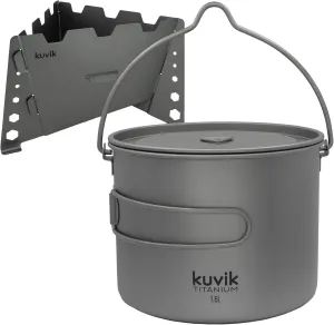 Kuvik Titanium Solid Fuel Stove & 1600ml (54 oz) Titanium Pot with Bail Handles Bundle