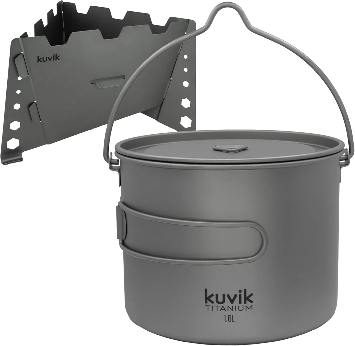 Kuvik Titanium Solid Fuel Stove & 1600ml (54 oz) Titanium Pot with Bail Handles Bundle