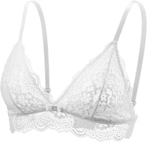 Lace Bralettes for Women No Underwire Sexy Triangle See Thru V Neck Unpadded Bra