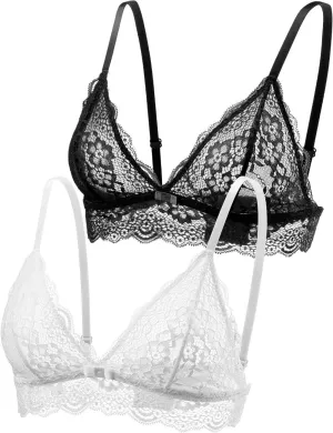 Lace Bralettes for Women No Underwire Sexy Triangle See Thru V Neck Unpadded Bra