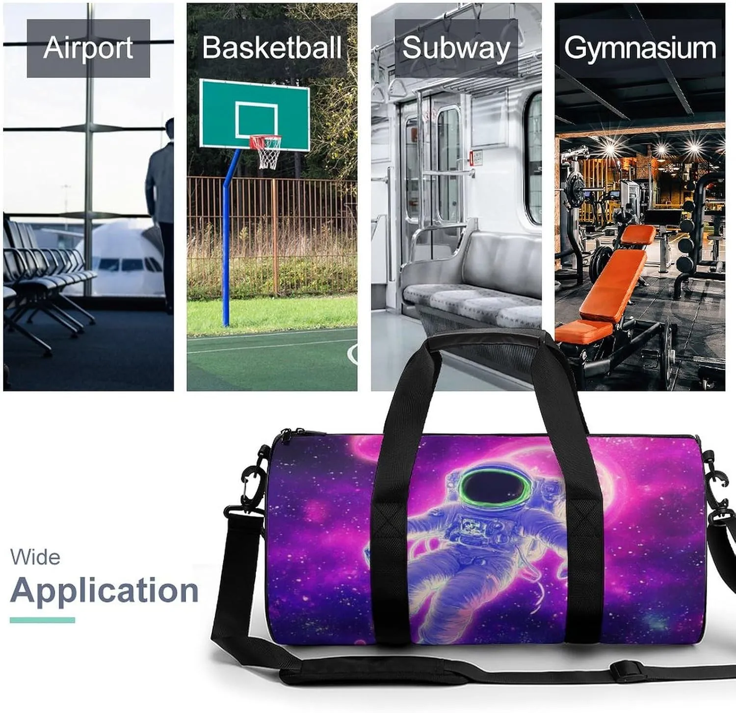 Large Duffel Backpack for Men Women, Waterproof Gym Sports Bag Purple Galaxy Trippy Space Astronaut Art Weekender Overnight Bag for Travel Yoga