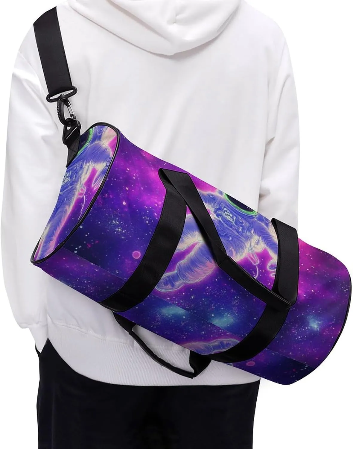 Large Duffel Backpack for Men Women, Waterproof Gym Sports Bag Purple Galaxy Trippy Space Astronaut Art Weekender Overnight Bag for Travel Yoga