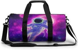 Large Duffel Backpack for Men Women, Waterproof Gym Sports Bag Purple Galaxy Trippy Space Astronaut Art Weekender Overnight Bag for Travel Yoga