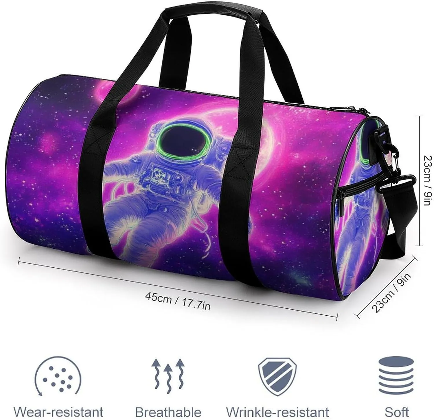 Large Duffel Backpack for Men Women, Waterproof Gym Sports Bag Purple Galaxy Trippy Space Astronaut Art Weekender Overnight Bag for Travel Yoga