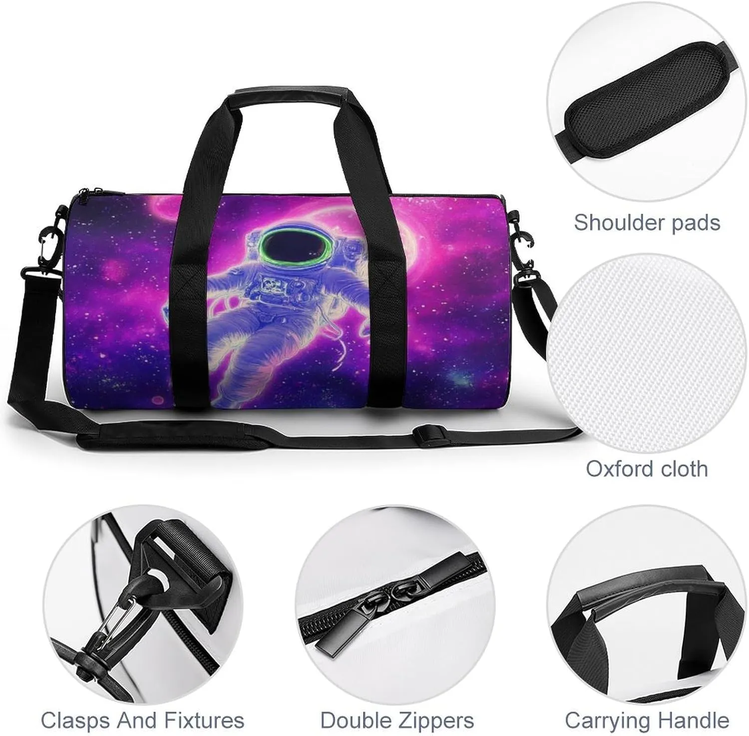 Large Duffel Backpack for Men Women, Waterproof Gym Sports Bag Purple Galaxy Trippy Space Astronaut Art Weekender Overnight Bag for Travel Yoga