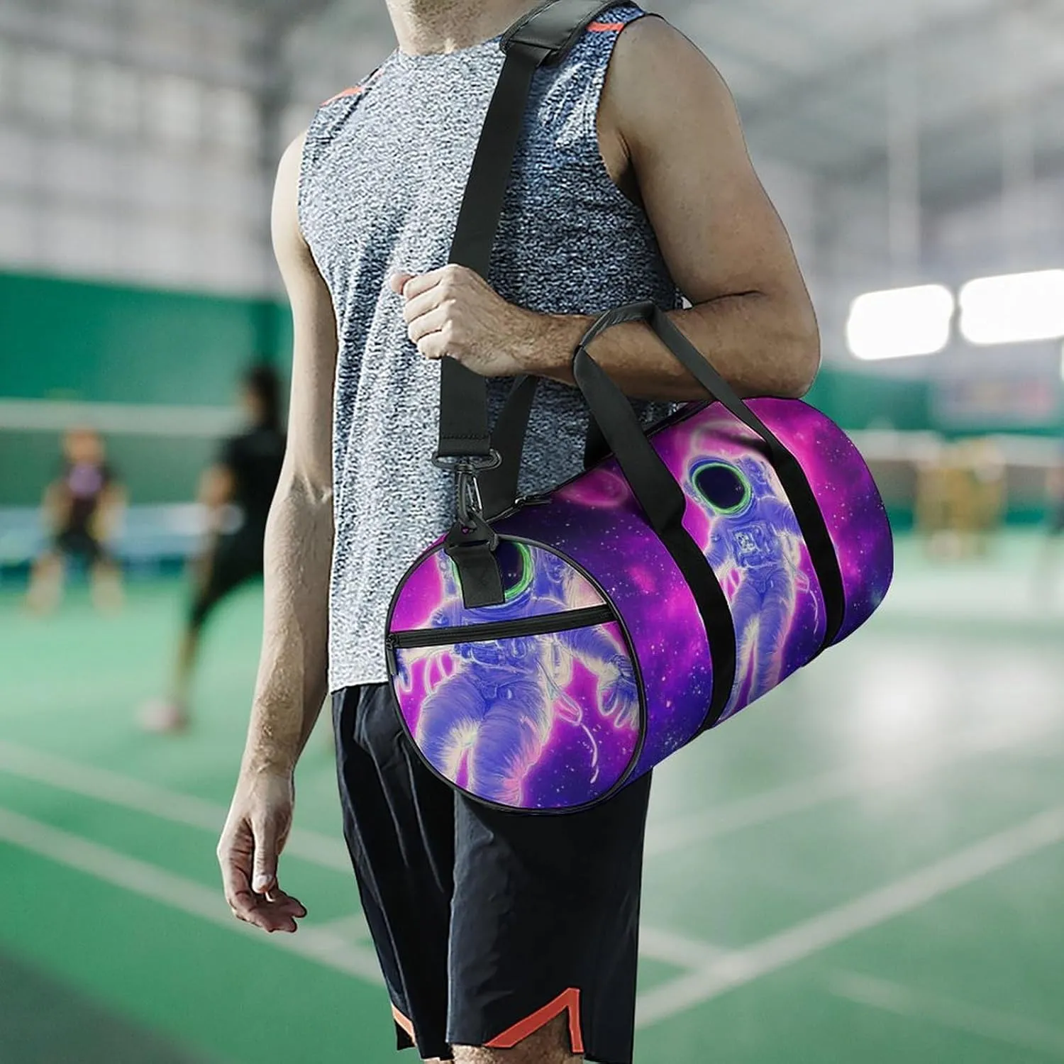 Large Duffel Backpack for Men Women, Waterproof Gym Sports Bag Purple Galaxy Trippy Space Astronaut Art Weekender Overnight Bag for Travel Yoga