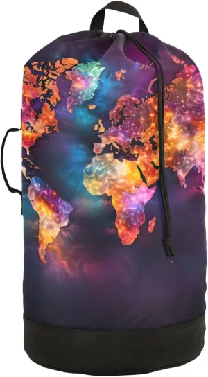 Laundry Bag Backpack Waterproof Beach Bag Clothes Hamper Bag World Map Fire Large for Travel Camping Hiking Foldable Lightweight