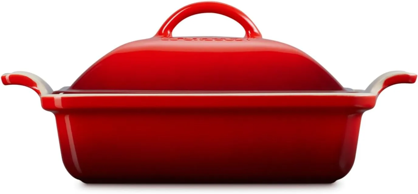 Le Creuset Stoneware Heritage Shallow Square Casserole, 2qt. (9”), Cerise