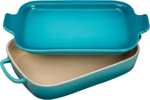 Le Creuset Stoneware Rectangular Dish with Platter Lid, 14 3/4" X 9", Caribbean