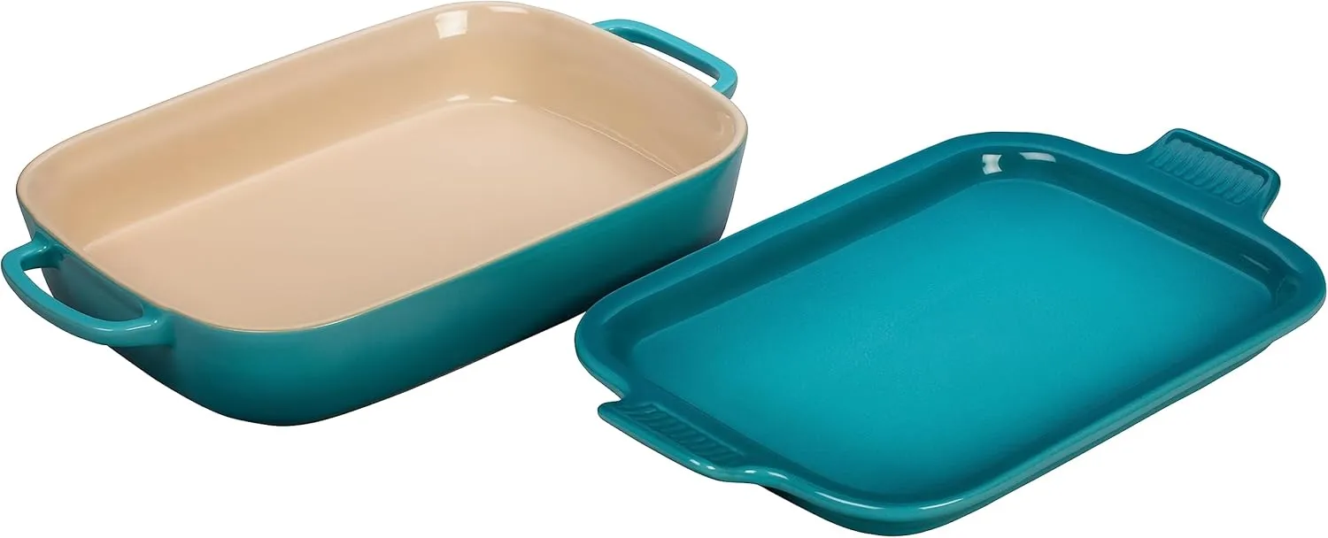 Le Creuset Stoneware Rectangular Dish with Platter Lid, 14 3/4" X 9", Caribbean