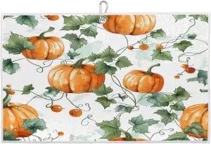 Leaf Pumpkin Watercolor Golf Towel with Heavy Duty Carabiner Ultra Absorbent Quick Dry Perfect for Cleaning Clubs Balls Gear Essential Golf Accessory for Men Women Kids