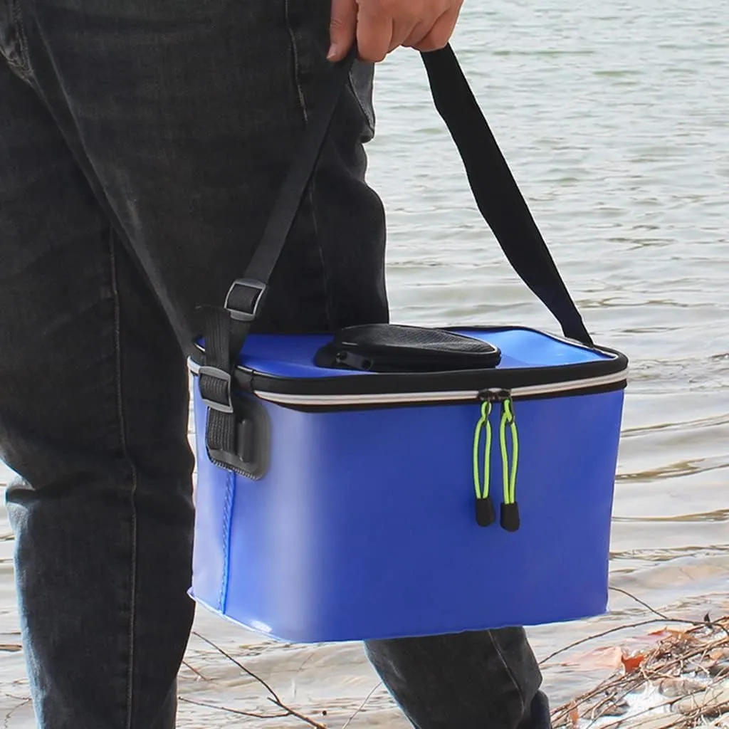 LEIYAN Foldable Square Fishing Bucket,Foldable Waterproof Fishing Bucket Live Fish Container,Portable Outdoor Folding Barrel Outdoor Fishing Storage Bucket Collapsible EVA Bucket