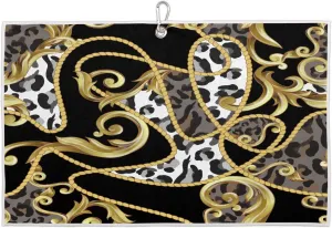 Leopard Rope Golf Towel with Heavy Duty Carabiner Clip Quick Dry Ultra Absorbent Club Ball Cleaning Towel Golf Accessories for Men Women