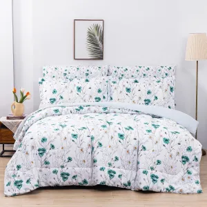 Light Blue Cute Flower Pattern Queen Sheet Set with Comforter, Flower Pattern Queen Bed in A Bag, 7 Piece Comforter Set Include Comforter, Sheets, Pillowcases &Pillow Shams