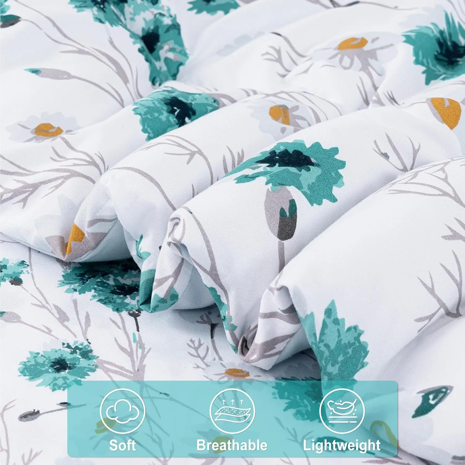 Light Blue Cute Flower Pattern Queen Sheet Set with Comforter, Flower Pattern Queen Bed in A Bag, 7 Piece Comforter Set Include Comforter, Sheets, Pillowcases &Pillow Shams