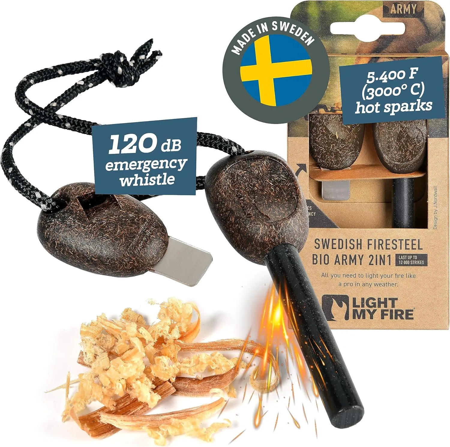 Light My Fire Flint Fire Starter Ferro Rod Survival Tool Army — Fire Steel Bushcraft Gear — Flint and Steel Magnesium Fire Starter Kit — 3/8” 2-in-1 Fire Starters for Campfires — 12,000 Strikes