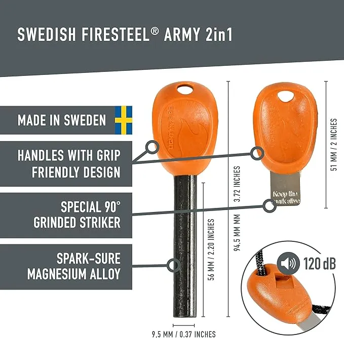 Light My Fire Flint Fire Starter Ferro Rod Survival Tool Army — Fire Steel Bushcraft Gear — Flint and Steel Magnesium Fire Starter Kit — 3/8” 2-in-1 Fire Starters for Campfires — 12,000 Strikes