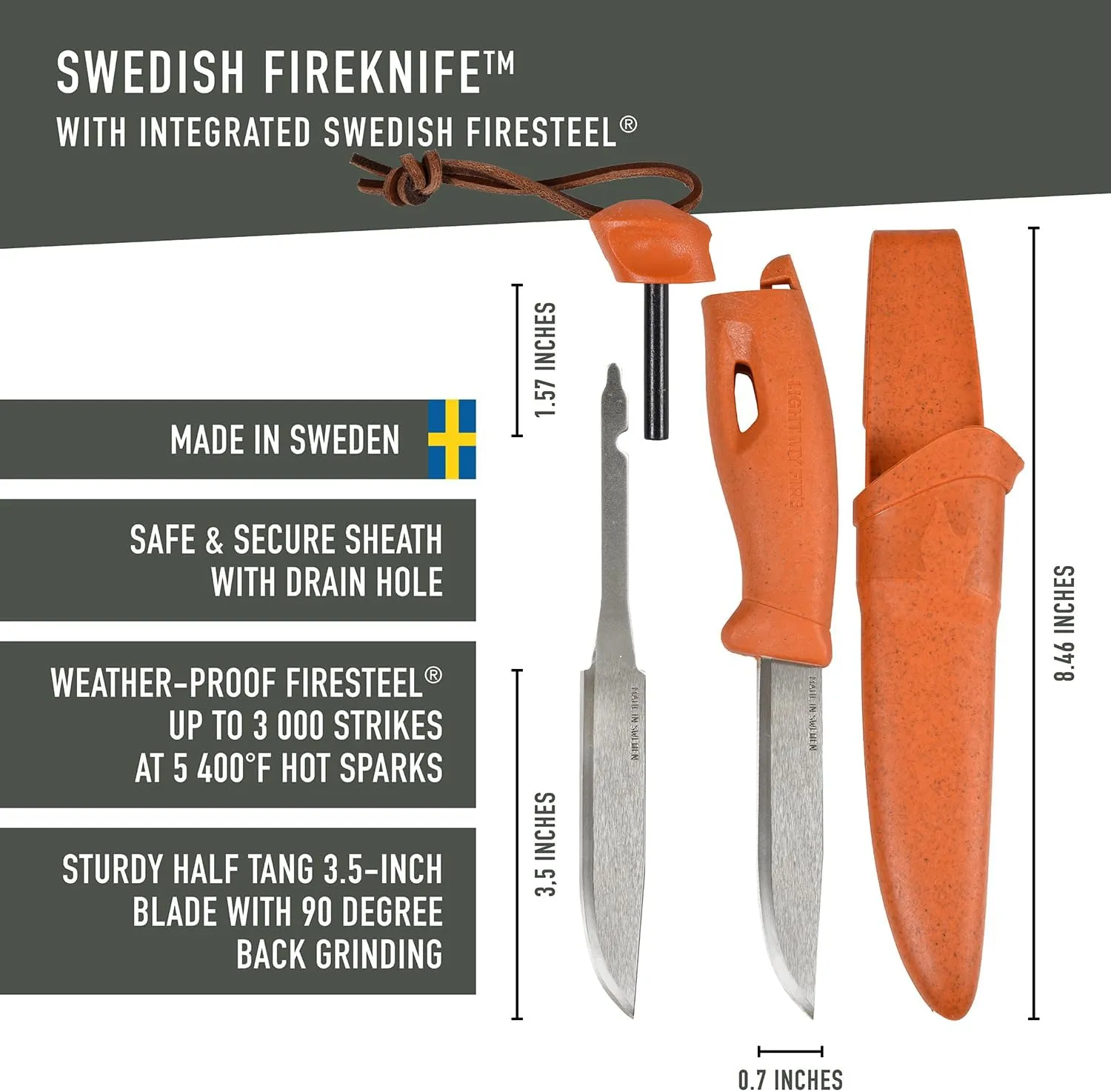 Light My Fire Knife 3.5-in Fixed Blade Survival & Camping Knife with Sheath, Magnesium Flint Fire Starter 3,000 Strikes