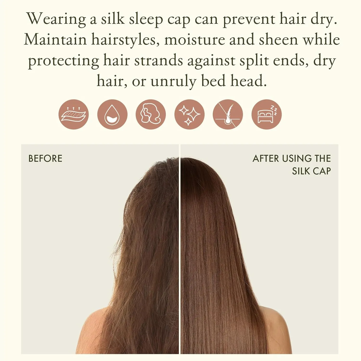 LilySilk Pure Silk Lined Cap for Women Sleep, Double Layered, Adjustable Ribbons, Luxury Natural Silk Bonnet Cap for Sleeping Coffee White