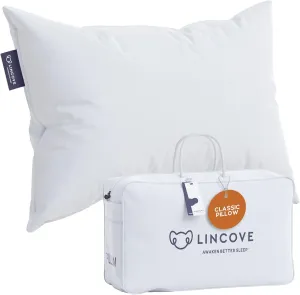 Lincove Down and Feather Luxury Hotel Collection Bed Pillows for Sleeping Made in The USA - 100% Cotton Shell, 600 Thread Count - Soft Hypoallergenic (King Size, Pack of 1)