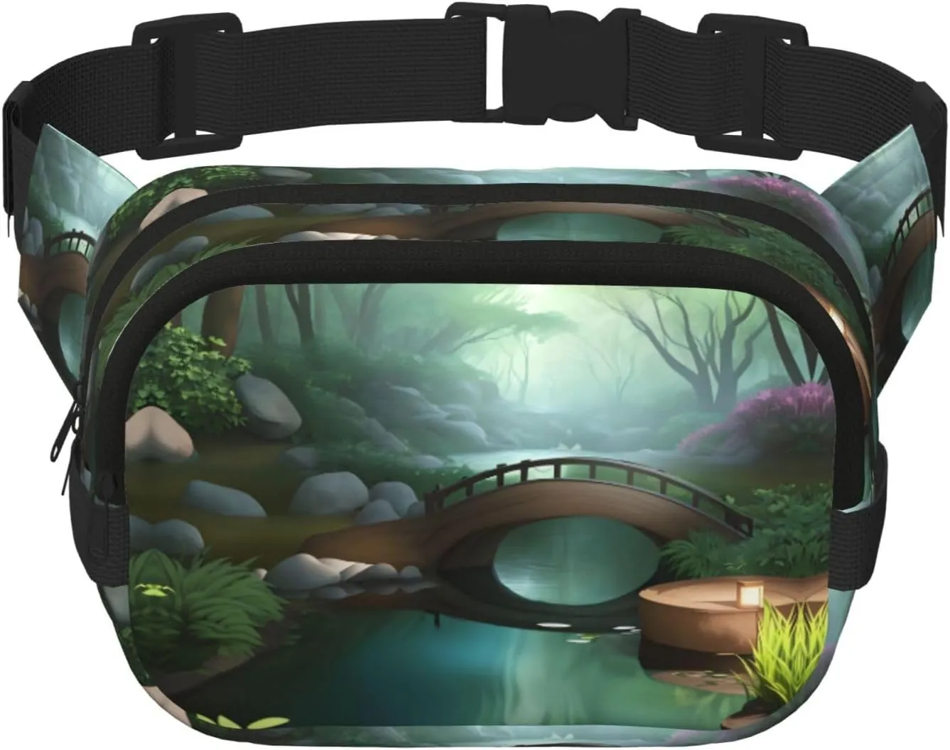 Little Bridge in the East Printed Fashion Crossbody Bag, Hiking Waist Bag, Square Double Layer Travel and Fitness Shoulder Bag