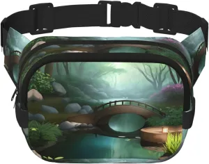 Little Bridge in the East Printed Fashion Crossbody Bag, Hiking Waist Bag, Square Double Layer Travel and Fitness Shoulder Bag